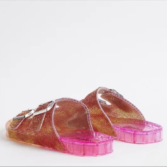 Slides, Pink & Orange Torrid Jelly Slides, Size 8 WW, Extra Cushioned Footbed - Picture 4 of 5